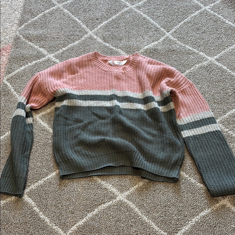 Pink and Gray Colorblock Crew Neck Sweater